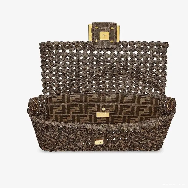 Cheap In Fabric Bag Fendi Coffee Medium Baguette Interlace 0520